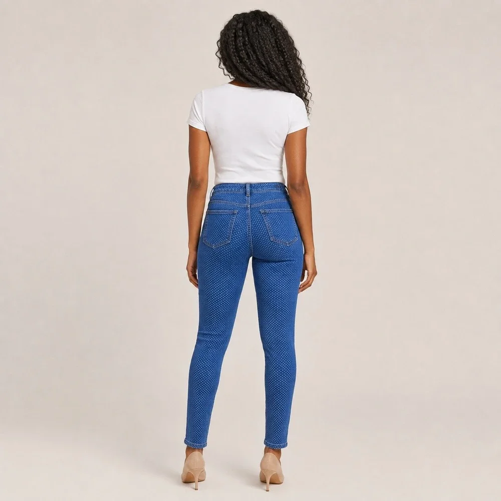 Michael Kors Skinny Jeans Womens 8 Blue Polka Dot High Rise Stretch Denim Casual